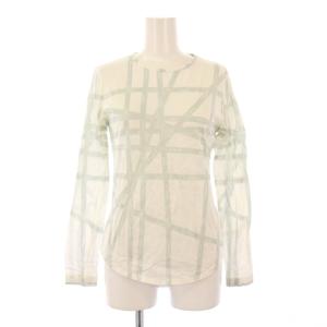 カットソー 長袖 クルーネック テープロゴ プリント 総柄 S 白 ホワイト ライトグレー /BB