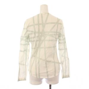 HERMES カットソー 長袖 クルーネック テープロゴ プリント 総柄 S 白 ホワイト ライトグレー /BB