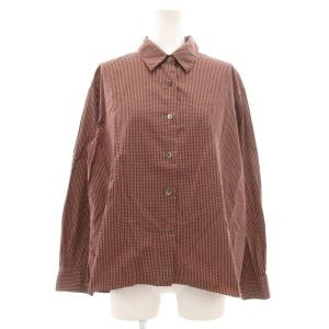 シャツ ブラウス 長袖 ギンガムチェック コットン 1 オレンジ系 黒 ブラック /NU