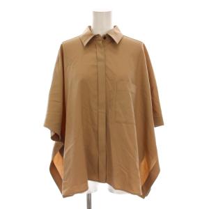 25AW TWマットクロス ポンチョシルエット シャツ ブラウス 38 ブラウンベージュ BLWOGA0302