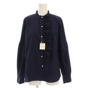 25AW パール釦ビブヨーク4WAYフリルブラウス シャツ 長袖 38 紺 ネイビー 5-0035-5-01-009