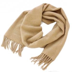 マフラー ストール ロゴ刺繍 ウール カシミヤ ベージュ /BM