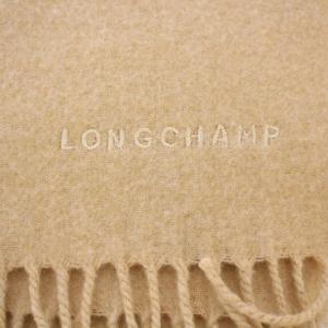 Longchamp マフラー ストール ロゴ刺繍 ウール カシミヤ ベージュ /BM