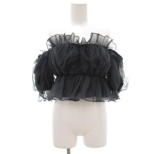 23SS タグ付き ボリュームギャザーフリルオフショルブラウス チュール オフショルダー 半袖 F グレー