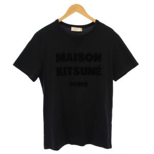 Tシャツ 半袖 クルーネック ストレッチ ロゴ ベロア 切替 S 黒 ブラック /BB