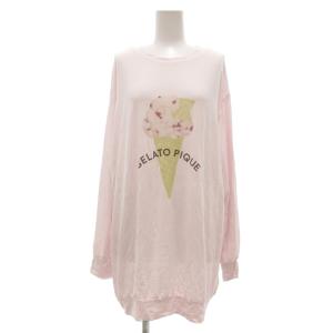 ルームウェア ナイトウェア Tシャツ カットソー チュニック 長袖 アイス柄 F ピンク /NU