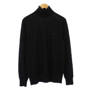 ニット セーター 長袖 タートルネック ワンポイント ウール M 黒 ブラック /BB