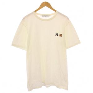 Tシャツ 半袖 クルーネック ストレッチ ワッペン ワンポイント L アイボリー /BB