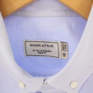 Maison Kitsuné ボタンダウンシャツ カジュアル 長袖 レギュラーカラー トリコロール ワッペン ワンポイント 40 水色