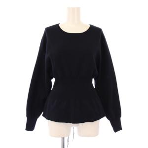 ニット 長袖 クルーネック ストレッチ ペプラム ストレッチ ウール混 S 紺 ネイビー /BB