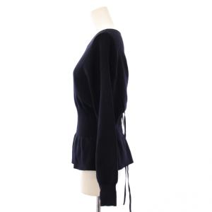 DES PRES ニット 長袖 クルーネック ストレッチ ペプラム ストレッチ ウール混 S 紺 ネイビー /BB