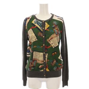 カーディガン ニット 切替 総柄 長袖 M グレー グリーン 緑 16004406 /YM