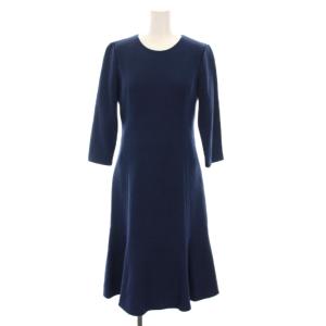ワンピース ロング フレア Aライン 長袖 ウール 36 紺 ネイビー 101828-15-810-61-360