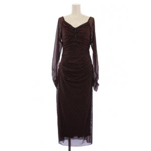 ワンピース ロング 長袖 ドット柄 1 ブラウン 74115156 /BM