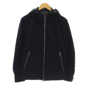 パーカー フーディ ジップアップ 長袖 ワッフル地 裏地チェック柄 M 紺 ネイビー 51F04-203-28