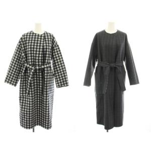 ダブルフェイスノーカラーリバーシブルコート ギンガムチェック