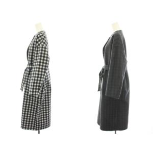 UNITED ARROWS ダブルフェイスノーカラーリバーシブルコート ギンガムチェック