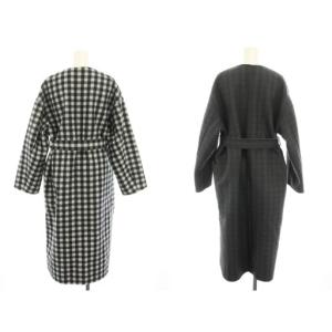 UNITED ARROWS ダブルフェイスノーカラーリバーシブルコート ギンガムチェック