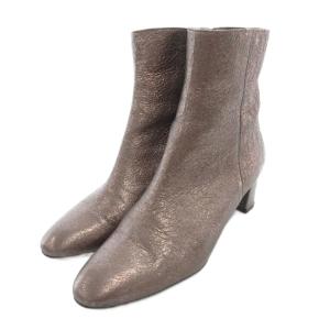 ショートブーツ チャンキーヒール メタリック 23.5cm ブロンズカラー /UO