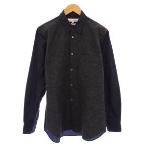カジュアルシャツ 長袖 レギュラーカラー 切替 チャック柄 M グレー 紺 ネイビー /BB