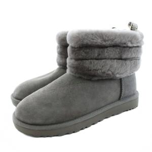 フラッフ ミニ キルテッド ブーツ ムートンブーツ ショートブーツ スエード ボア US8 25cm グレー