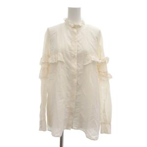 美品 シャツ ブラウス フリル 長袖 シルク混 F 白 ホワイト スタンドカラー /YJ