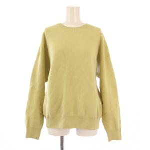 ソフトスムースニットプルオーバー セーター 長袖 クルーネック ウール 無地 ワンカラー F 黄緑 ライトグリーン