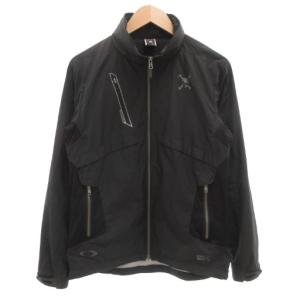 ジップアップジャケット ブルゾン M 始祖鳥 ロゴプリント フード収納 黒 ブラック /GV