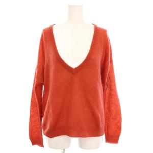 ニット セーター ウール オレンジ 朱色 長袖 Vネック /YM