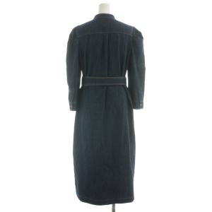 MAX MARA WEEKEND LINE ワンピース デニム シャツワンピース ひざ丈 42 紺 ネイビー ベルト付き バンドカラー パフスリーブ