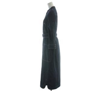 MAX MARA WEEKEND LINE ワンピース デニム シャツワンピース ひざ丈 42 紺 ネイビー ベルト付き バンドカラー パフスリーブ