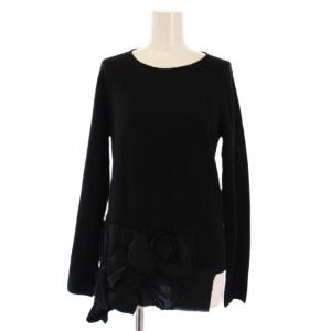 AD2013 ニット セーター 長袖 クルーネック リボン ウール S 黒 GL-N021 /BM