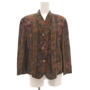 ヴィンテージ ノーカラージャケット 金ボタン ウール 9AR ブラウン