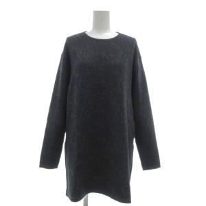 美品 ニット 長袖 ウール イタリア製 44 ダークグリーン 総柄 /YJ