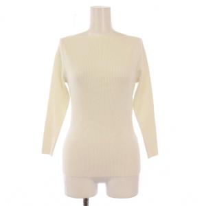 リブニット 長袖 ボートネック ストレッチ ワンカラー 36 白 ホワイト /BB