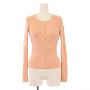ニットカーディガン 長袖 リブ クルーネック ストレッチ ワンカラー シルク XS ピンク /BB