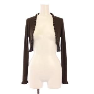 ニットカーディガン ボレロ 長袖 前開きトッパー ショート丈 ストレッチ フリル ワンカラー シルク XS