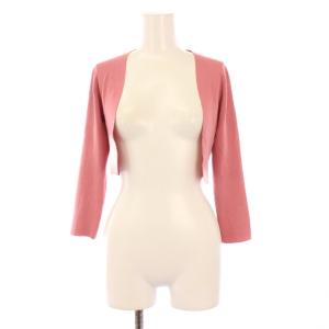 ニットカーディガン ボレロ 長袖 前開きトッパー ショート丈 ワンカラー ストレッチ シルク混 XS ピンク