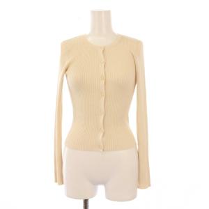 ニットカーディガン リブ 長袖 クルーネック ストレッチ ショート丈 シルク XS アイボリー /BB