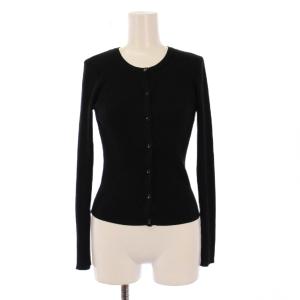 ニットカーディガン 長袖 リブ クルーネック ストレッチ ワンカラー シルク XS 黒 ブラック /BB