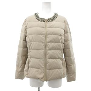 美品 ダウンジャケット ノーカラー ビジュー装飾 ベージュ /YJ
