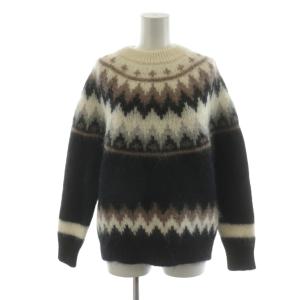 モヘアノルディッククルーネックニット セーター 長袖 アルパカ混 1 黒 ブラック 白 ホワイト 茶 ブラウン