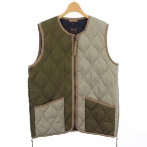 ミリタリー クルーネックWジップ W-ZIP CREW NECK VEST ダウンベスト M カーキ TAION-004ZML-1