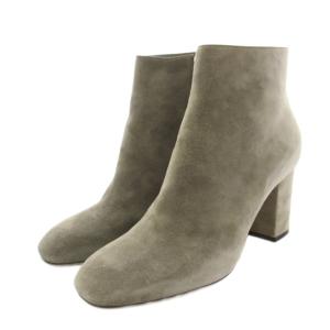 ショートブーツ スクエアトゥ チャンキーヒール スエード 37 グレー /YT