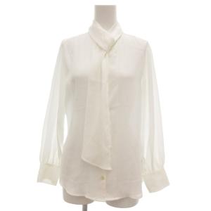とろみジョーゼット アシンメトリー ボウタイ 長袖 ブラウス シャツ 0 白 ホワイト 10-01-01-034
