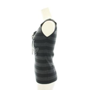 HYSTERIC GLAMOUR タンクトップ リブ編み ボーダー柄 ロゴ リボン FREE グレー 黒 ブラック 2NV-1480 /YT