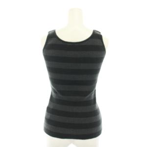 HYSTERIC GLAMOUR タンクトップ リブ編み ボーダー柄 ロゴ リボン FREE グレー 黒 ブラック 2NV-1480 /YT