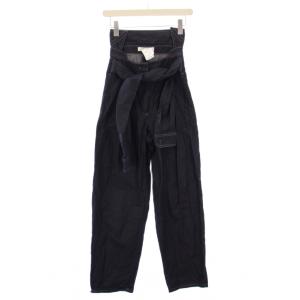 スラックスパンツ ハイウエスト ジップフライ タック I34 紺 ネイビー /BB