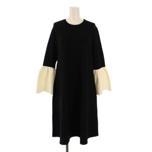 フレアワンピース ニット バイカラー L ブラック