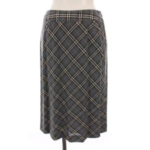 スカート チェック ひざ丈 ウール 38 グレー 黒 白 水色 FXA45-008 /YM